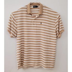 Ralph Lauren Short Sleeve White Tan Striped Men's Polo Shirt 3X